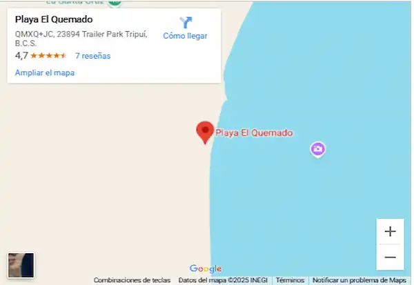 Map and Location of Playa El Quemado in Tripui Loreto Baja California Sur Mexico